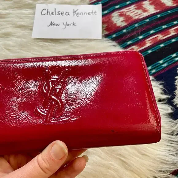 Saint Laurent Wallet YSL Yves Barbie Pink Patent Zip Around Continental Clutch - Picture 2 of 15